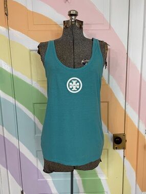 Tory Burch Teal Cotton Tank Top w White Leather Logo Medallion Sz S 💛🎀